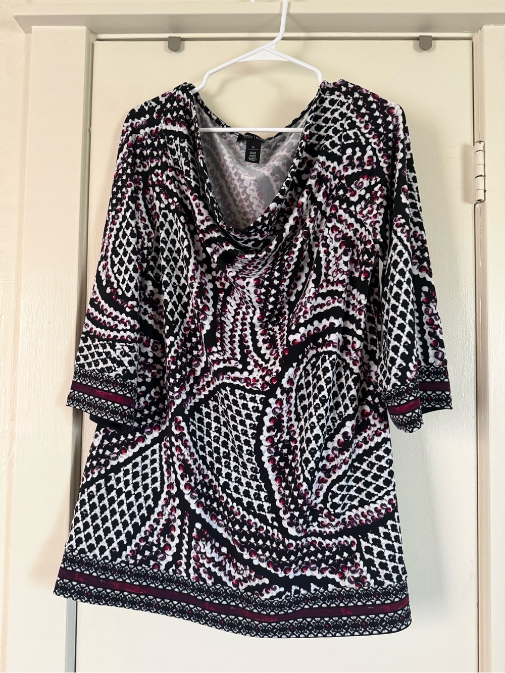 White House Black Market Black, White & Pink Cowl Neck Blouse